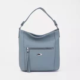 Сумка-мешок, отдел на молнии, 2 наружных кармана, длинный ремень, цвет голубой