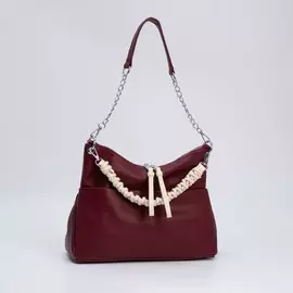 Сумка-мешок, отдел на молнии, 3 наружных кармана, длинный ремень, цвет бордовый