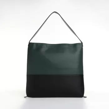 Сумка - мешок женская на молнии, 40336 см, зеленая/черная