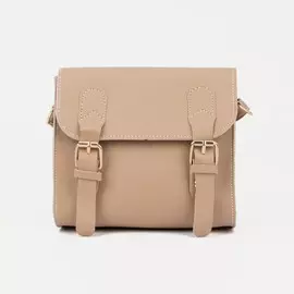 Сумка-мессенджер на клапане, длинный ремень, цвет бежевый
