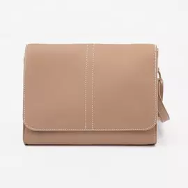 Сумка-мессенджер, отдел на клапане, длинный ремень, цвет бежевый