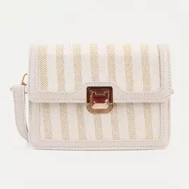 Сумка-мессенджер на клапане, длинный ремень, цвет бежевый