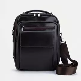 Сумка мужская, 2 отдела на молниях, 4 наружных кармана, длинный ремень, цвет коричневый