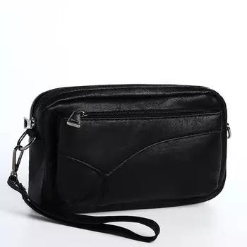 Сумка-клатч мужская на молнии, 2 наружных кармана, черная