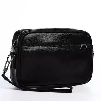 Сумка-клатч мужская на молнии, наружный карман, черная