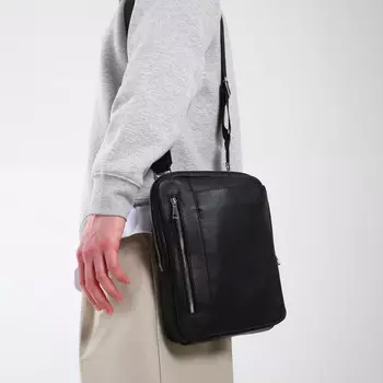 Сумка мужская через плечо на молнии textura, 2 наружных кармана, черная