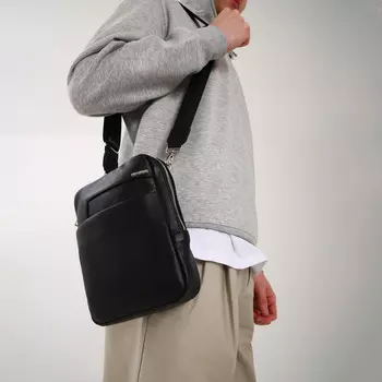 Сумка мужская через плечо на молнии textura, 2 наружных кармана, черная