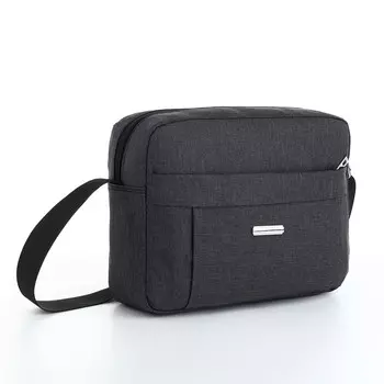 Сумка мужская через плечо на молнии, 2 наружных кармана, черная