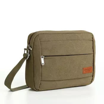Сумка мужская через плечо на молнии, 2 наружных кармана, хаки