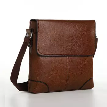 Сумка планшет мужская на молнии, 2 наружных кармана, коричневая