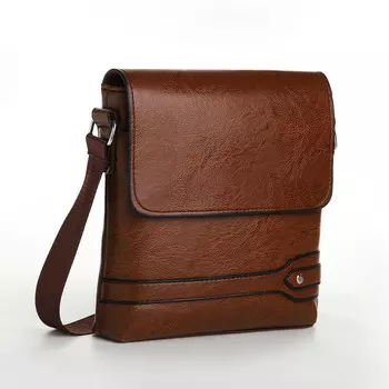 Сумка планшет мужская на молнии, 2 наружных кармана, коричневая