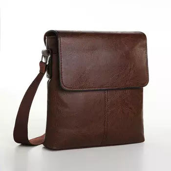 Сумка планшет мужская на молнии, 2 наружных кармана, коричневая