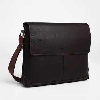 Сумка деловая мужская на молнии textura, 2 наружных кармана, коричневая