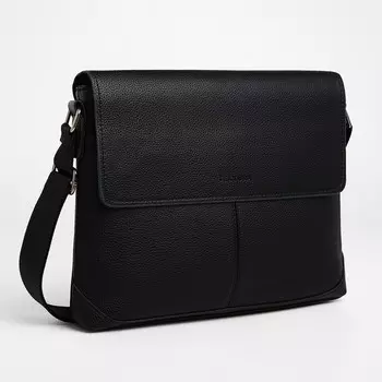 Сумка деловая мужская на молнии textura, 2 наружных кармана, черная