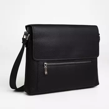 Сумка деловая мужская на молнии textura, 3 наружных кармана, черная