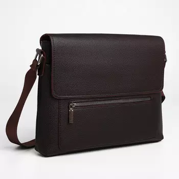 Сумка деловая мужская на молнии textura, 3 наружных кармана, коричневая