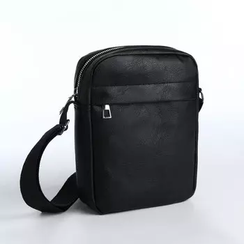 Сумка мужская через плечо на молнии, наружный карман, черная