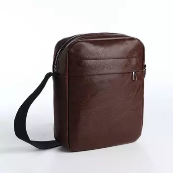 Сумка мужская через плечо на молнии, наружный карман, коричневая