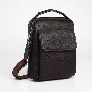 Сумка мужская через плечо на молнии textura, 2 наружных кармана, коричневая