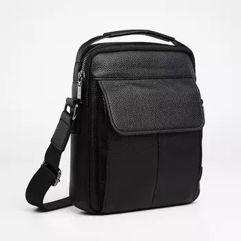 Сумка мужская через плечо на молнии textura, 2 наружных кармана, черная