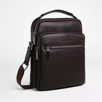 Сумка мужская через плечо на молнии textura, 3 наружных кармана, коричневая