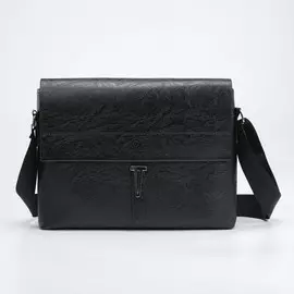 Сумка мужская на молнии, наружный карман, цвет чёрный