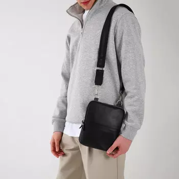 Сумка мужская textura, через плечо, натуральная кожа, цвет черный