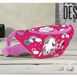 Сумка поясная детская для девочки, розовая, 25х6х13 см, минни маус и единорог