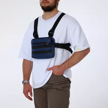 Сумка нагрудная на молнии, наружный карман, синяя