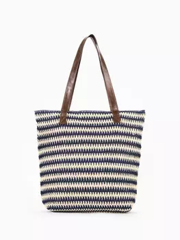 Сумка пляжная на молнии, на подкладке, белая/синяя