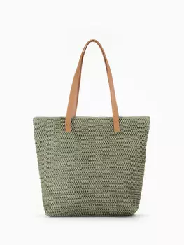 Сумка пляжная на молнии, на подкладке, зеленая