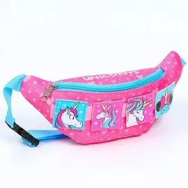 Сумка поясная, 25х6х13 см, на липучках, с дополнительными элементами, минни маус и единорог. р-р ремня 74-42 см