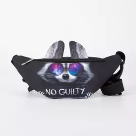 Сумка детская поясная енот на молнии, наружный карман, цвет черный