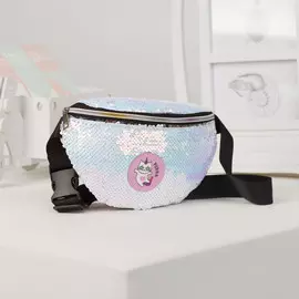 Сумка детская поясная pur-r-r с пайетками на молнии, цвет белый