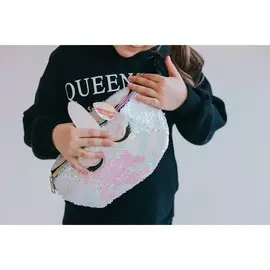 Сумка детская поясная единорог с пайетками на молнии, цвет бежевый