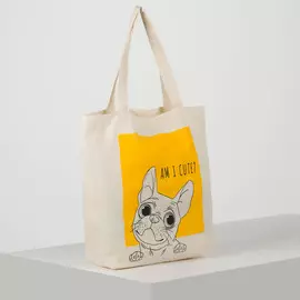 Сумка-шопер бульдог без молнии, без подкладки, цвет бежевый