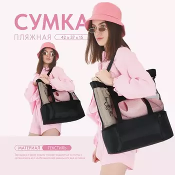 Шопер пляжный c термо-карманом, однотонный, 423715 см, черный