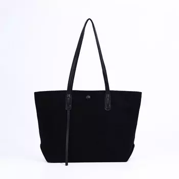 Сумка-шопер женская на молнии, размер 391425 см, однотонная, черная