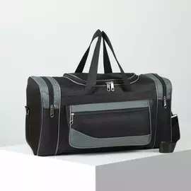 Сумка спортивная, 3 отдела на молниях, наружный карман, длинный ремень, цвет чёрный/серый