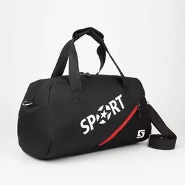 Сумка спортивная на молнии, 2 наружных кармана, длинный ремень, цвет чёрный