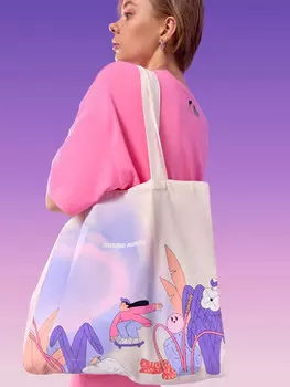 Сумка светло-молочная с печатью