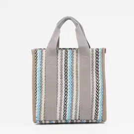 Сумка женская тоут без застежки, 25726 см, в полоску, бежевая/серая/голубая