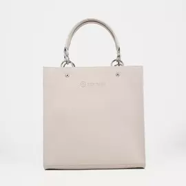 Сумка-тоут на молнии, наружный карман, длинный ремень, цвет бежевый