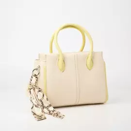 Сумка-тоут, отдел на молнии, наружный карман, длинный ремень, цвет бежевый/жёлтый