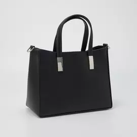 Сумка-тоут, отдел на молнии, наружный карман, длинный ремень, цвет чёрный