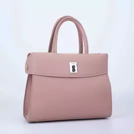 Сумка-тоут, отдел на молнии, наружный карман, длинный ремень, цвет пудра