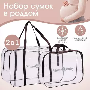 Сумка в роддом, размер 30х50х25 см, с косметичкой пвх100, цвет прозрачный/коричневый, mum&baby