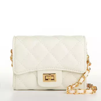 Сумка мини-клатч женская на клапане, на цепочке, со стежкой, белая