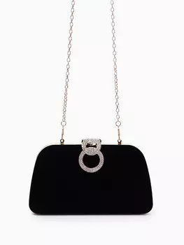 Сумка-клатч женская вечерняя на фермуаре, жесткий корпус, с акцентной застежкой, черная