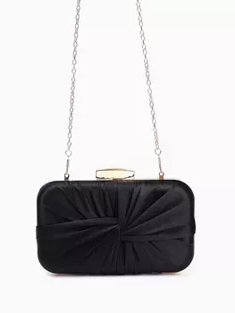 Сумка-клатч женская вечерняя на фермуаре, жесткий корпус, на золотистой цепочке, черная